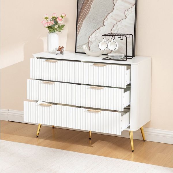REDOM Kommode 6-Schubladen Kommode, Weiß, Metallgriffe, Soft-Close-Schienen (Packung, 1 St, 105 x 40 x 80 cm Stabile MDF-Konstruktion, Anti-Kipp-Vorrichtung), Ideal für Schlafzimmer, Wohnzimmer – Roboterstaubsauger-freundlich