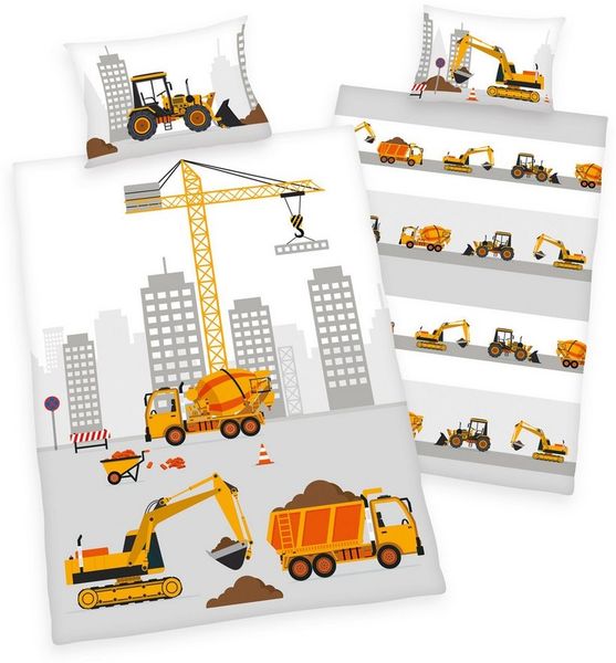 Stoffschmiede Kinderbettwäsche, Baustelle, 100x135 cm & 40x60 cm, Baumwolle, 100% Baumwolle