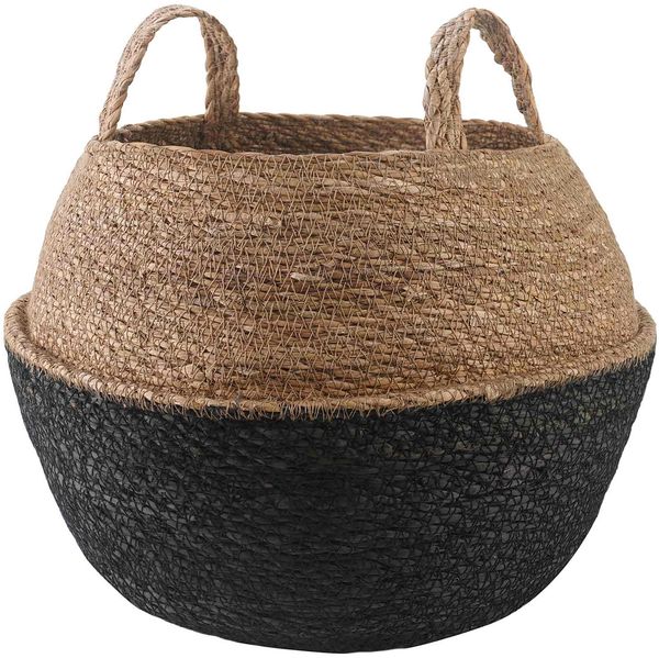 vidaXL Pflanzenkübel mit Griffen Schwarz Ø 45 x 36 cm 100% Seegras 42012264