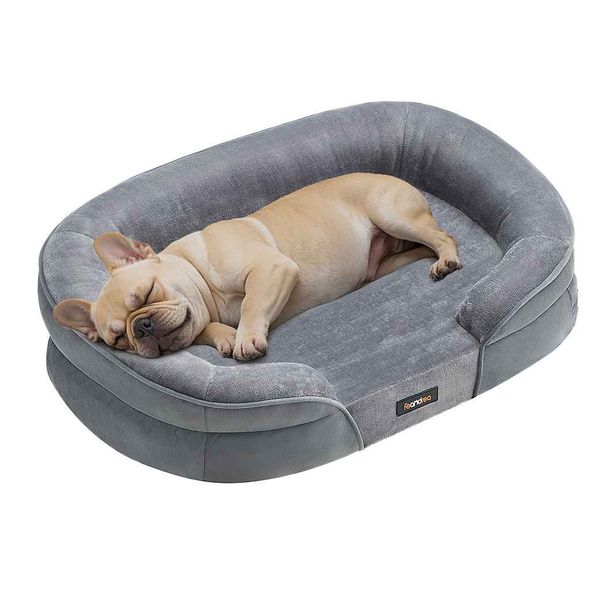 Feandrea Hundebett, Hundekissen, für mittelgroße Hunde, 76 x 51 x 18 cm, orthopädisch, wasserdichte Innenschicht, erhöhte Ränder, abnehmbarer, waschbarer Bezug, rutschfest, hellgrau PGWDE281G01