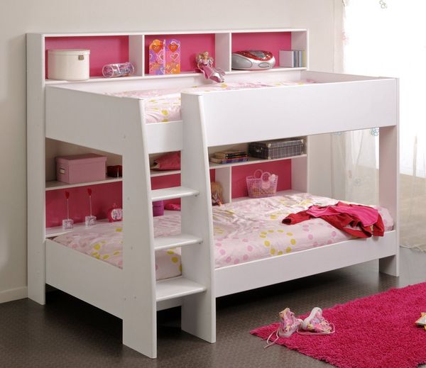 Parisot Etagenbett TamTam (Kinder Hochbett in weiß, 2x Liegefläche 90x200 cm), kein extra Lattenrost erforderlich, Rückwände in rot und blau