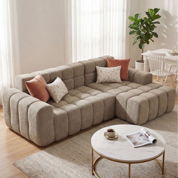 STILVORA Schlafsofa 3-Sitzer Sofa mit Fußhocker Ecksofa Chaiselongue für Büro & Wohnzimmer, Cloud-Kombinationssofa mit L-Liegestühlen und tiefen Sitzplätzen, Modulares Sofa Hochelastischer Schwamm, Bequeme Algenvelours-stoff