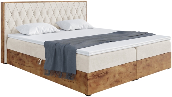 MEBLINI Boxspringbett LOFTY 6 200x200 cm mit Bettkasten - H4/Creme Samt Polsterbett - Doppelbett mit Topper & Taschenfederkern-Matratze Bild 2