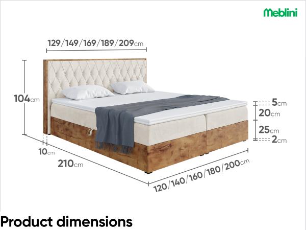 MEBLINI Boxspringbett LOFTY 6 200x200 cm mit Bettkasten - H4/Creme Samt Polsterbett - Doppelbett mit Topper & Taschenfederkern-Matratze Bild 7