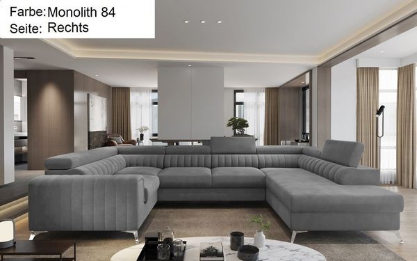 Lukas Möbel Wohnlandschaft Wohnlandschaft Linus mit Schlaffunktion Bettkasten XXL-Sofa in U-Form, mit verstellbaren Kopfstützen