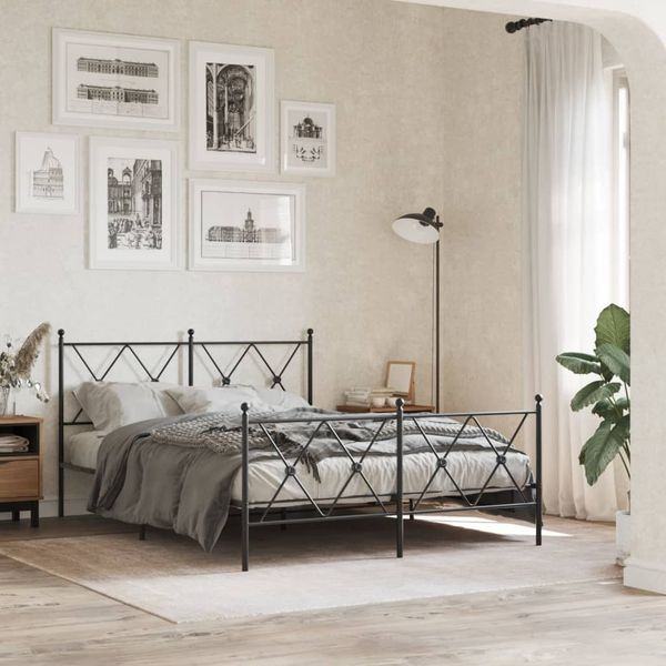 vidaXL Bettgestell mit Kopf- und Fußteil Metall Schwarz 140x190 cm 376520