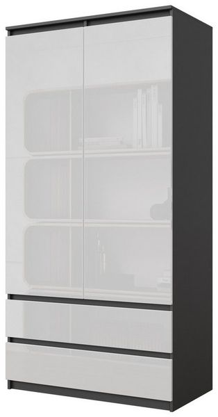 Furnica Kleiderschrank Joelle Anthrazit Grau, 2 Türen und 2 Schubladen H180cm B90cm T50cm