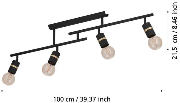 Eglo 900176 Deckenleuchte LURONE E27 4X10W Stahl schwarz, messing L:100cm B:5cm H:27cm dimmbar