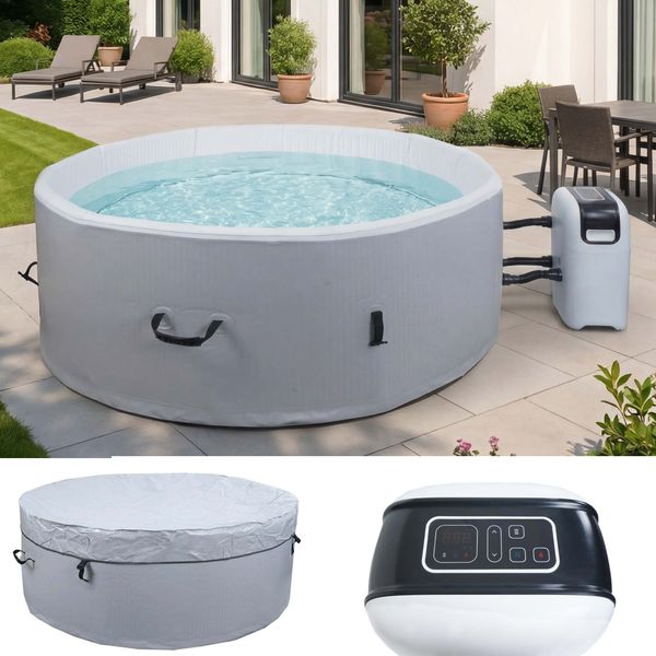 Whirlpool HWC-N97, 5 Personen, In-/Outdoor heizbar aufblasbar Pumpe Dropstitch-Gewebe, rund Ø180cm grau-weiß
