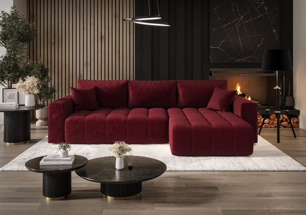 Ecksofa Schlafsofa CAMILA Stoff Monolith Rot Ottomane Rechts