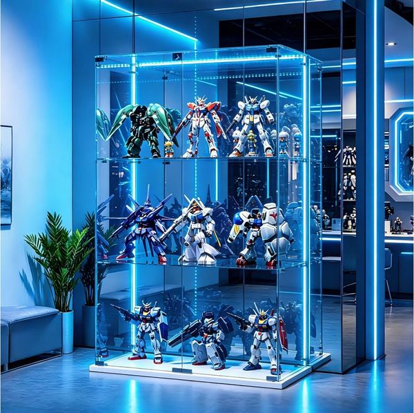 Simurq Glasvitrine Standvitrinen mit LED Beleuchtung Vitrinenschrank mit Glastür (glas vitrine mit 2 Glastür und 3 Lagen,Schloss,Kippsicherung) Sammlervitrine aus gehärtetes Glas,Modernes rahmenloses Design