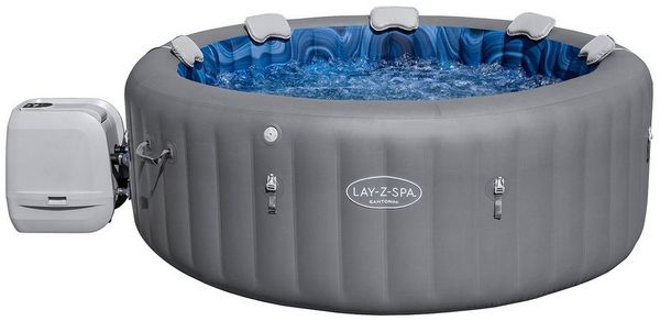 Bestway Lay-Z-SPA Energiespar-Whirlpool Santorini Hydrojet Pro, Ø 216x80 cm, 7 Personen, Heizung, Frostwächter, 10 HydroJet-Düsen, 180 AirJet-Düsen, App-Steuerung, Thermo-Abdeckung, LEDs, Graphit