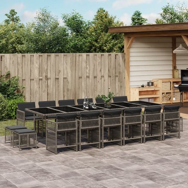 vidaXL 17-tlg. Garten-Essgruppe mit Kissen Grau Poly Rattan 3211724