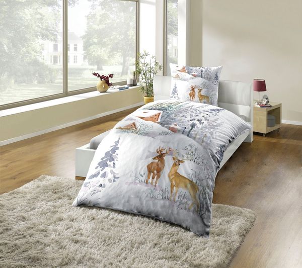 KiNZLER Bettwäsche Polycotton Flanell Bettwäsche, Polycotton, 2 teilig, besonders weich, Motiv Winterlandschaft