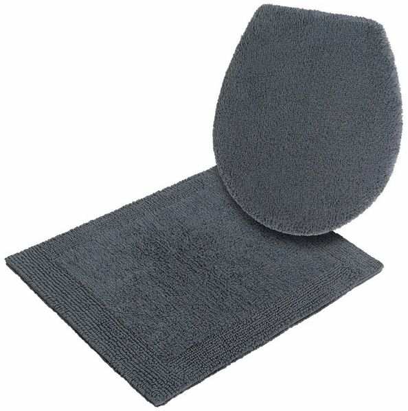 my home Badematte Kapra, Badvorleger, Badezimmer Teppich, Höhe 14 mm, beidseitig nutzbar, fußbodenheizungsgeeignet, strapazierfähig, Baumwolle, 2-tlg. Hänge-WC Set, mit Bordüre, Badteppich, Badematte