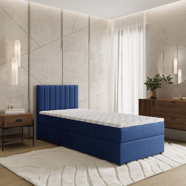 Masseno Boxbett BRESEL 90x200 cm mit Bonell Matratze und Topper, Einzelbett, Jugendbett, Polsterbett mit Kopfteil, Boxspringbett