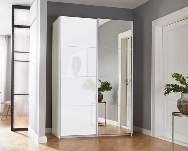 OTTO home Schwebetürenschrank Kleiderschrank Schrank Garderobe Schlafzimmerschrank THANOS (in 3 verschiedenen Ausstattungen BASIC/CLASSIC/PREMIUM) Optional mit Spiegel, Metall-Griffleisten alufarben MADE IN GERMANY