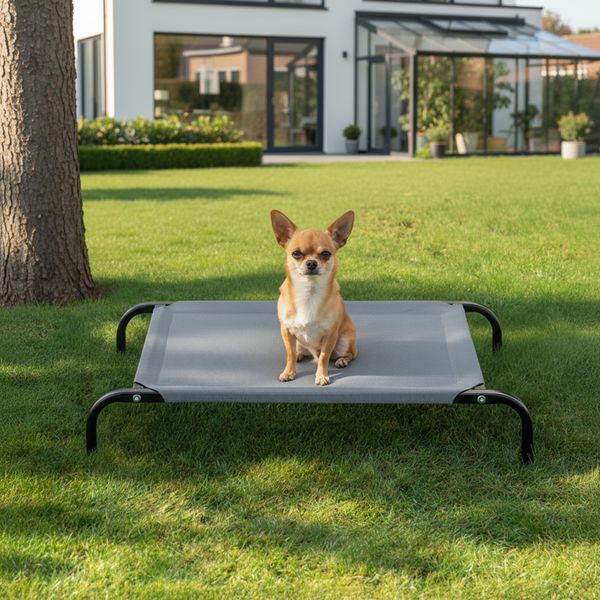 belviona Hundeliege erhöht, wetterfestes Outdoor-Hundebett mit stabilem Metallrahmen, atmungsaktiv & pflegeleicht, 75x47 cm, grau
