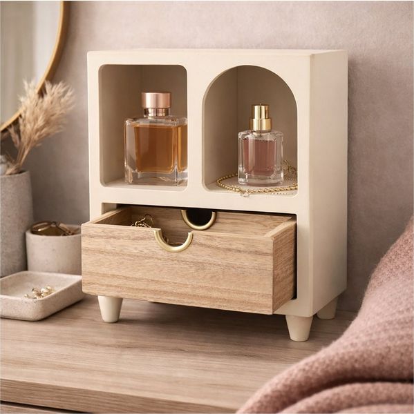 HTI-Living Schmuckkasten Minikommode mit Schublade MDF Aufbewahrungsschrank mit offenen Fächern (1 Minikommode ohne Dekoration)