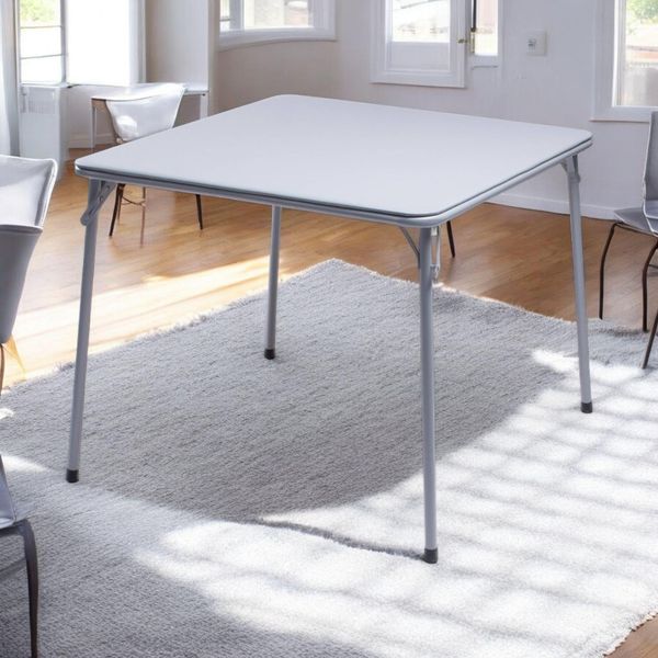 FurnitureR Grauer, quadratischer Klapptisch, minimalistisches Design, robuster Metallrahmen und Upholstered Synthetisches Leder, modernes Wohnzimmer, tragbar für Freizeitessen, Büro, 86 cm