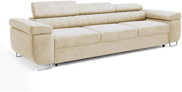 Schlafsofa CARMEN, moderne Couch mit verstellbaren Kopfstützen, ausziehbare Polstercouch, Sofa mit Schlaffunktion, Monolith 02, 90 x 98 x 262 cm