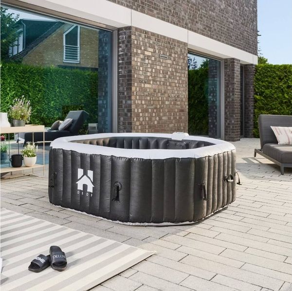 HOME DELUXE Whirlpool Outdoor Whirlpool DROP - 6 Personen, aufblasbares Aufstellbecken, 185 cm, inkl. Abdeckung, für 6 Personen, runder Pool