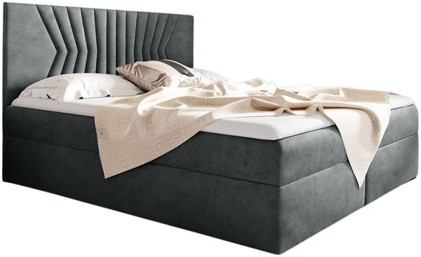 MEBLINI Boxspringbett BOTTI 200x200 cm mit Bettkasten – H3/Dunkelgrau Samt Polsterbett - Gepolstert Doppelbett mit Matratze und Topper - Polsterbett mit Stauraum - Bett mit Kopfteil – Stauraumbett Bild 2