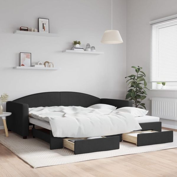 vidaXL Tagesbett Ausziehbar mit Schubladen Schwarz 100x200 cm Stoff 3197231