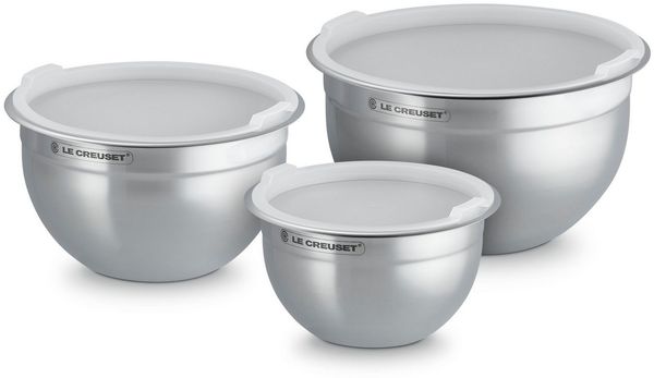 LE CREUSET Rührschüssel Rührschüsselset mit Deckel, Edelstahl, 3-teilig, Ø 19/23/27cm, 41901000010000