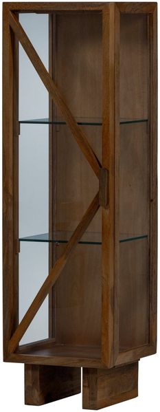 Vitrine Kella aus Mangoholz, modern mit Glastür und Ablagefächern, braun, 137 x 40 x 39 cm