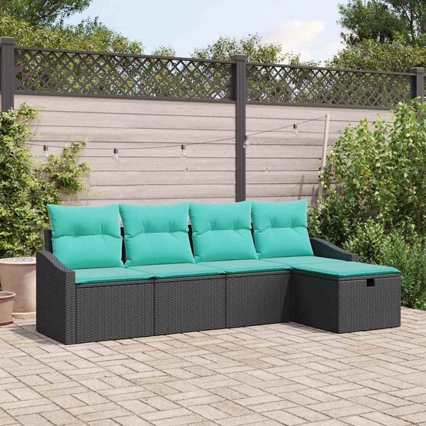 vidaXL Sofa Set mit Kissen mit Speicher Schwarz Poly-Rattan 3359265