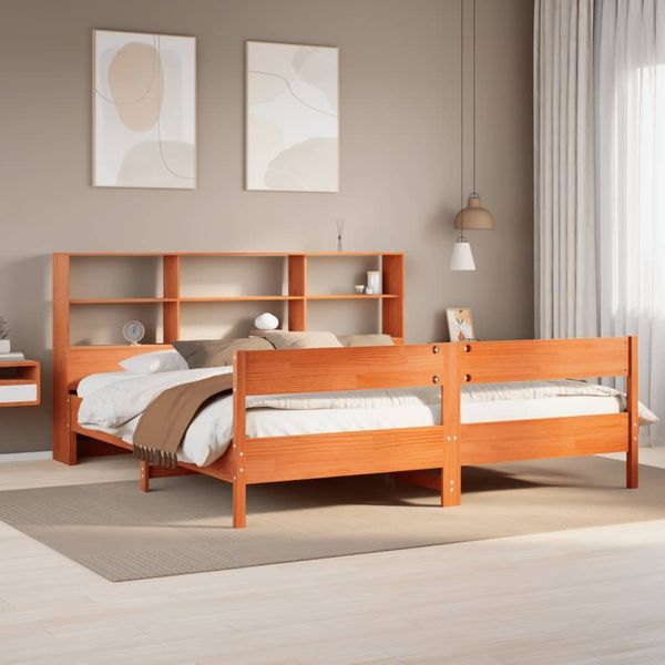 vidaXL Massivholzbett mit Regal ohne Matratze Wachsbraun 200x200 cm 3322977