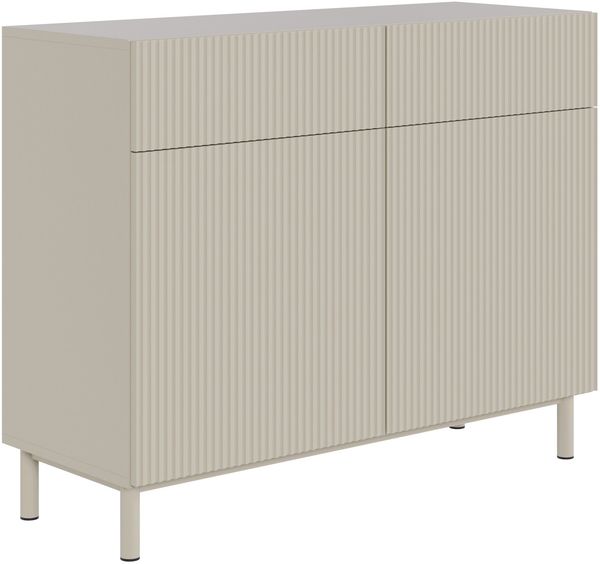Selsey 'Veldio New' Sideboard zweitürig mit Rillenfront und 2 Schubladen, Greige, 100 cm