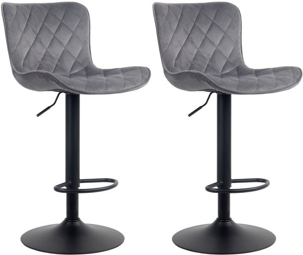 2er Set Barhocker BOZON - Samt Dunkelgrau 48x54x83 cm | Barstuhl Höhenverstellbar Mit Lehne Drehbar Tresenhocker Tresenstuhl Kneipenhocker