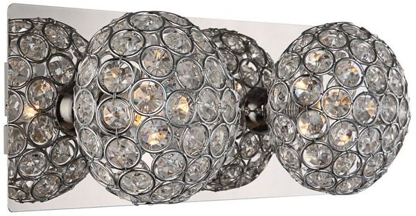 Wandleuchte, 2-Flammig, Kugeln Kristalle, Chrom, L 29 cm