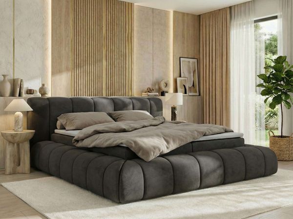 Boxspringbett NUBEA mit 2x Bettkasten & Multipocket-Kern, inkl. Topper Visco, Doppelbett mit Stauraum, 180 x 200 cm, massives Ehebett - H3 - Dunkelgrau Velvet