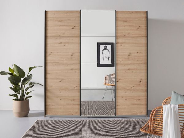 rauch Schwebetürenschrank Kleiderschrank Schrank Garderobe Wäscheschrank Ankleide OTELI (Breiten 203/271/315/360 cm Höhen 210/229 cm) mit Mittelspiegel, in verschiedenen Dekor- und Hochglanzfarben