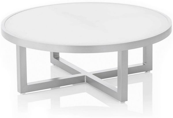 EGO Couchtisch ø92, Aluminiumgestell in Silber, mit Glasplatte