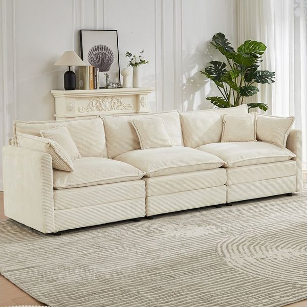 Jiexi Wohnlandschaft Modulares Sofa Kord Ecksofa Wohnlandschaft flexibel L- & U-Form