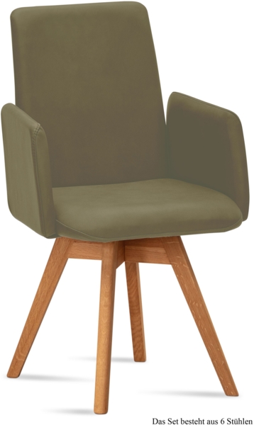 Armlehnstuhl drehbar (6er-Set) Donny 52x92x60 Eiche geölt/Olivgrün