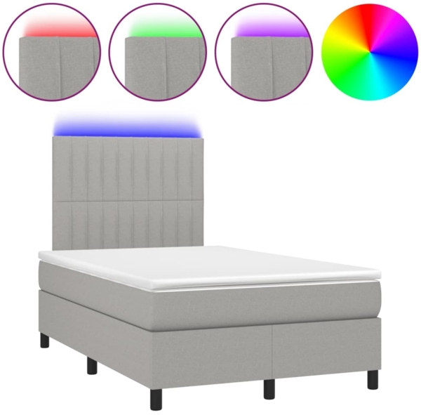 vidaXL Boxspringbett mit Matratze & LED Hellgrau 120x190 cm Stoff 3270211