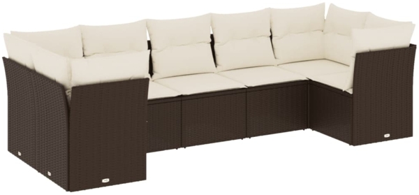 vidaXL 7-tlg. Garten-Sofagarnitur mit Kissen Braun Poly Rattan 3218123