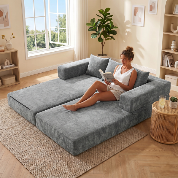 LVHOM Schlafsofa 3 sitzer, Klappsofa mit Schlaffunktion, Bodensofa, Schlafcouch aus Chenille-Stoff, frei Kombination, 198x79x60 cm