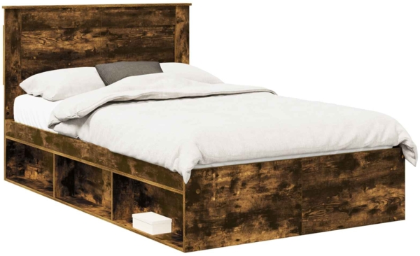 vidaXL Bettrahmen Geräucherte Eiche 135 x 190 cm Massives Kiefernholz 3410100