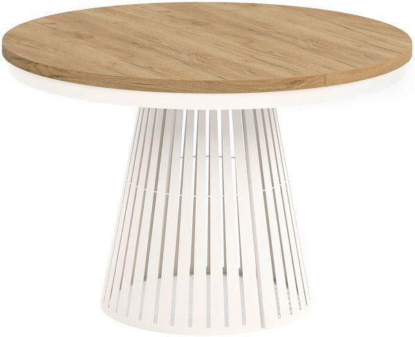 MEBLINI Esstisch Rund Ausziehbar aus Metall - 120-196x76 cm - CONEY - Craft Eiche/Kaschmir - Loft - Esszimmertisch Modern - Küchentisch - Ausziehtisch - Round Dining Table