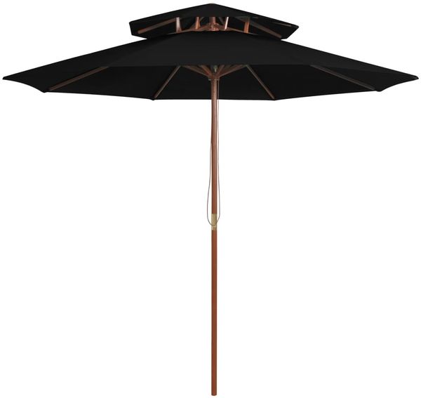 vidaXL Sonnenschirm mit Doppeldach und Holz-Mast Schwarz 270 cm 313766