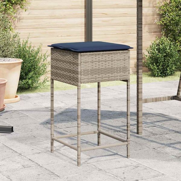vidaXL Garten-Barhocker mit Kissen 2 Stk. Grau Poly Rattan 368324