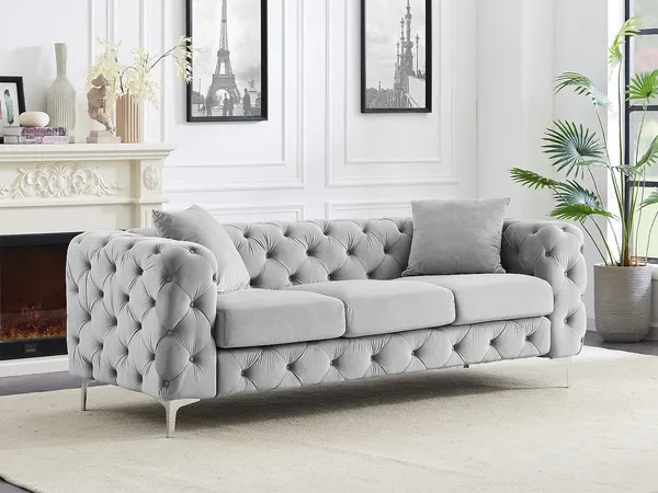 Vente-unique - EDWINA Sofa SamtStoff Grau - B 91 cm x H 76 cm x L 220 cm