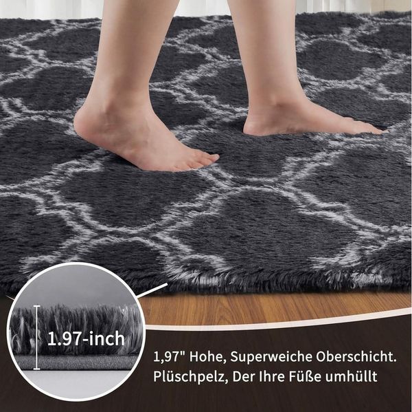 LuxusKollektion Hochflor-Teppich Teppich Hochflor 240x300 Dunkles Karograu 240 x 300 cm (Rechteckig)
