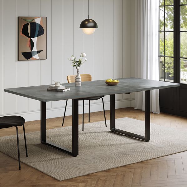 Merax Ausziehbarer Esstisch mit 3 Längen, 140/180/220*80 cm, geeignet für 6-10 Personen, rechte Form, Metallbeine, grau